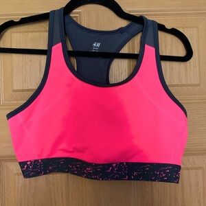 H&M Sport Neon Pink and Gray Sports Bra w/ Back Mesh Light/Medium Support Size L